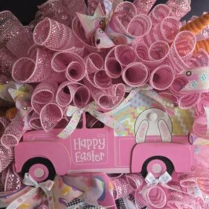 Pink Easter Wreath with Bunny Accents